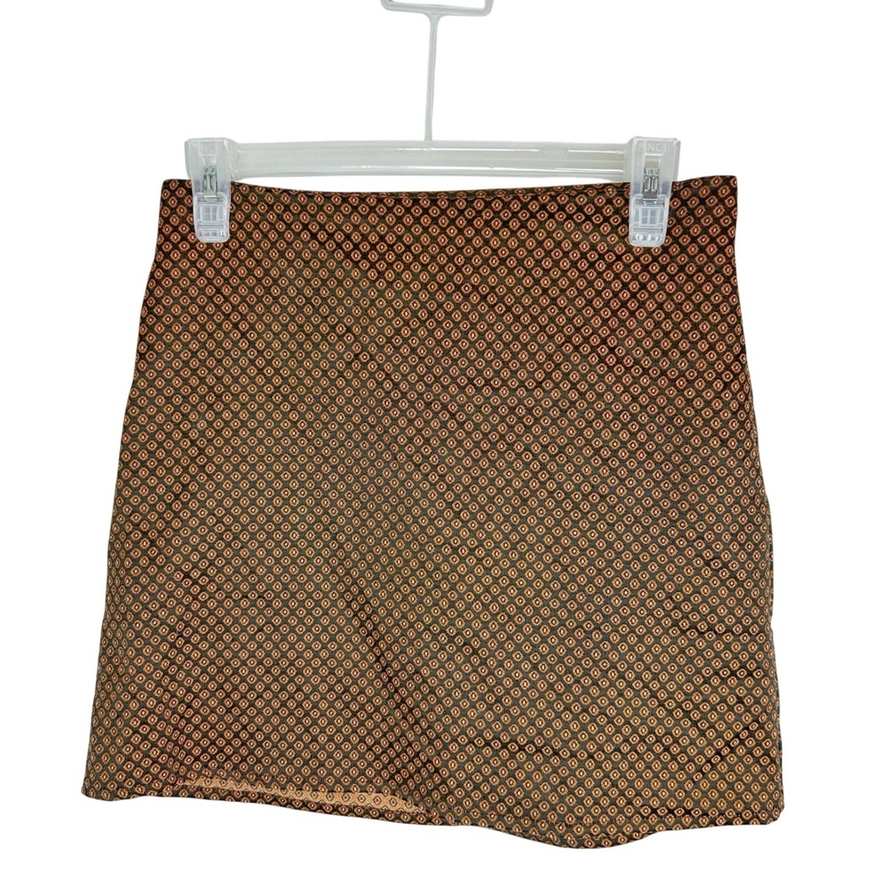 Pull&Bear Women's Skirt Size M Orange & Black Geometric Print Mini Preppy Party